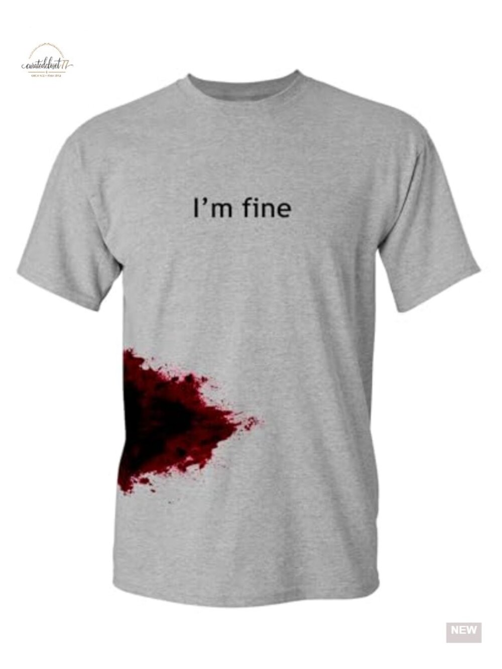 Funny I'm Fine Bloody Halloween Horror Graphic Tee Crew Neck Novelty Shirt